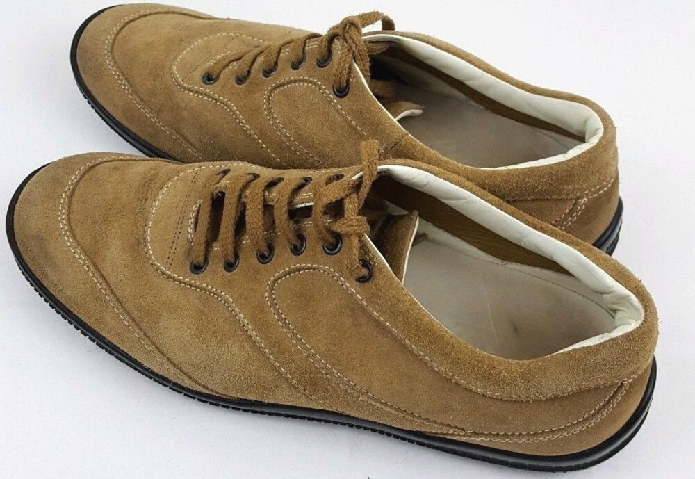 HOGAN Mens Suede Casual Lace Up Sneaker Beige Shoes Size 9.5 Made In Italy